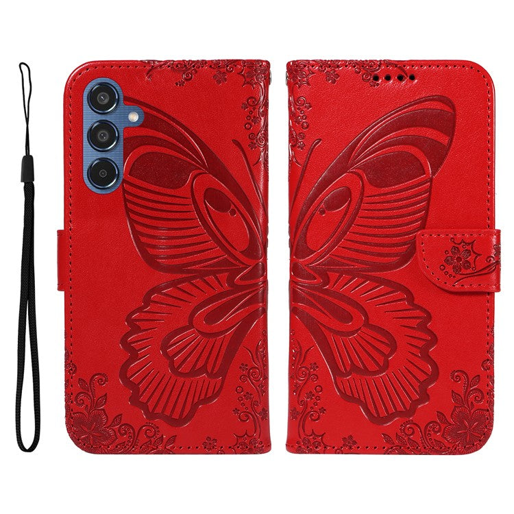 For Samsung Galaxy M35 5G Case Butterfly Design Flip Leather Phone Cover - Red