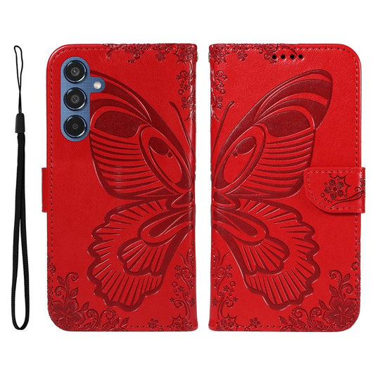For Samsung Galaxy M35 5G Case Butterfly Design Flip Leather Phone Cover - Red