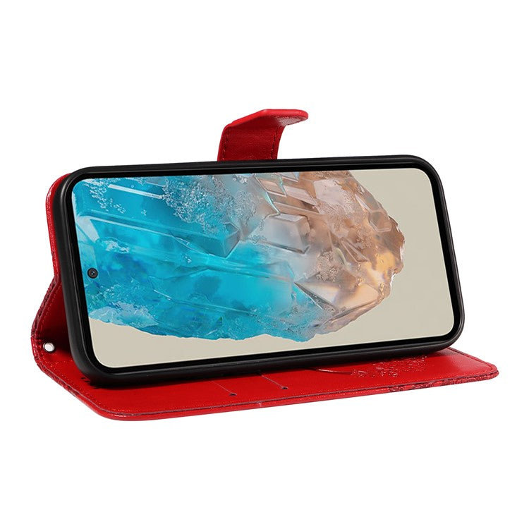 For Samsung Galaxy M35 5G Case Butterfly Design Flip Leather Phone Cover - Red