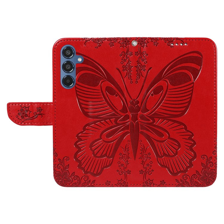 For Samsung Galaxy M35 5G Case Butterfly Design Flip Leather Phone Cover - Red