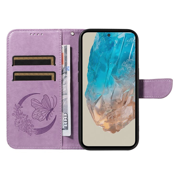 For Samsung Galaxy M35 5G Case Butterfly Design Flip Leather Phone Cover - Light Purple