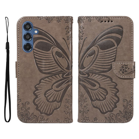 For Samsung Galaxy M35 5G Case Butterfly Design Flip Leather Phone Cover - Grey
