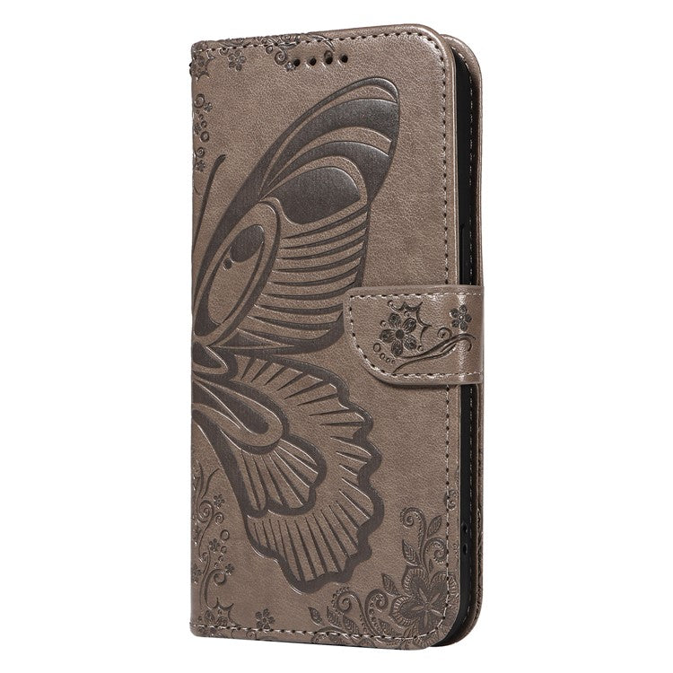 For Samsung Galaxy M35 5G Case Butterfly Design Flip Leather Phone Cover - Grey