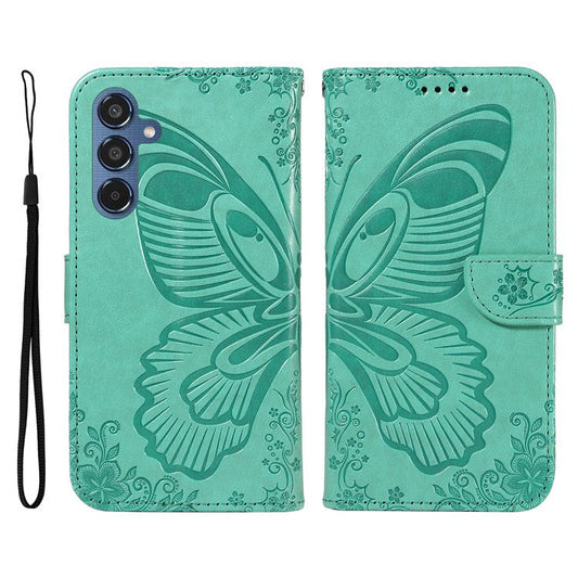 For Samsung Galaxy M35 5G Case Butterfly Design Flip Leather Phone Cover - Green