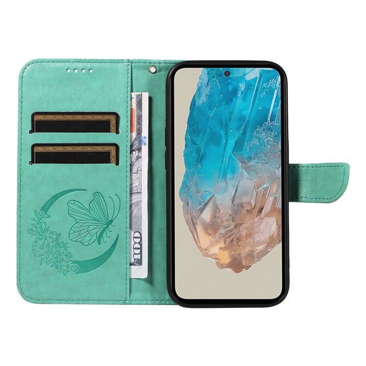 For Samsung Galaxy M35 5G Case Butterfly Design Flip Leather Phone Cover - Green