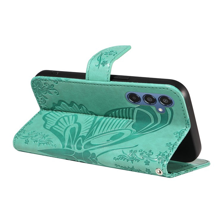 For Samsung Galaxy M35 5G Case Butterfly Design Flip Leather Phone Cover - Green