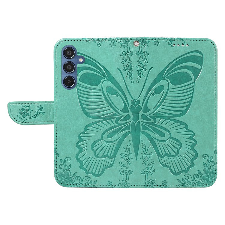For Samsung Galaxy M35 5G Case Butterfly Design Flip Leather Phone Cover - Green