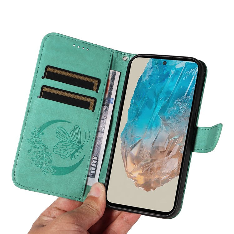 For Samsung Galaxy M35 5G Case Butterfly Design Flip Leather Phone Cover - Green