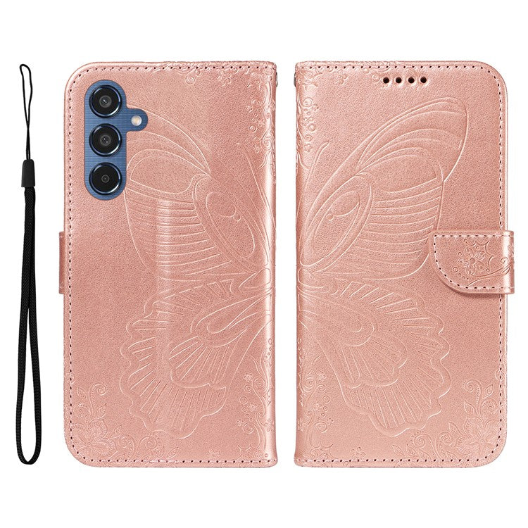For Samsung Galaxy M35 5G Case Butterfly Design Flip Leather Phone Cover - Rose Gold
