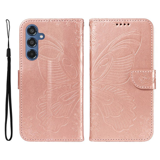 For Samsung Galaxy M35 5G Case Butterfly Design Flip Leather Phone Cover - Rose Gold