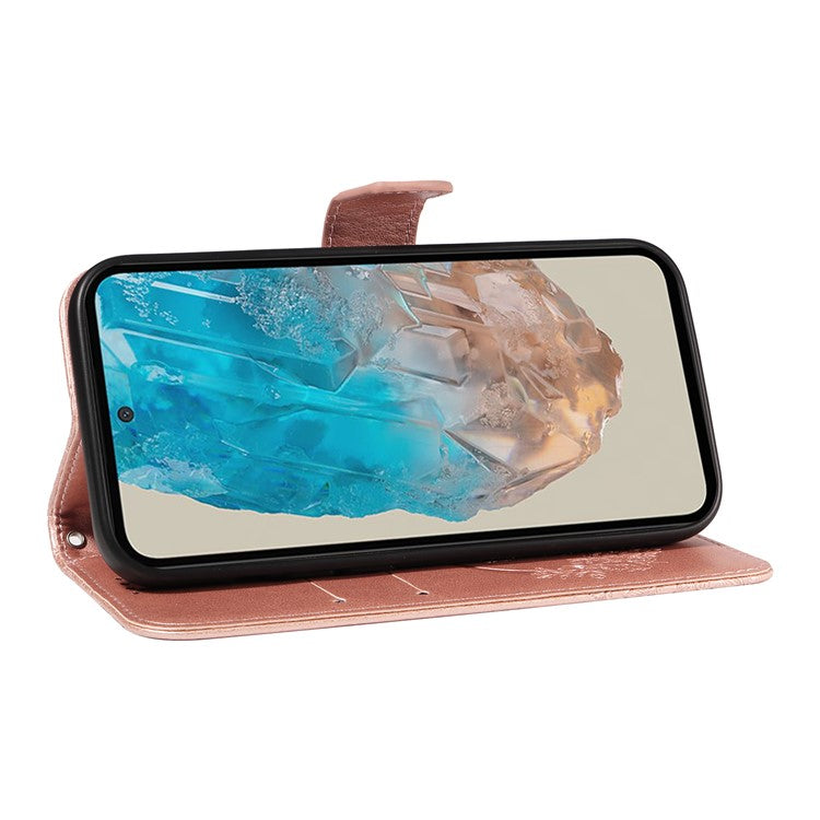 For Samsung Galaxy M35 5G Case Butterfly Design Flip Leather Phone Cover - Rose Gold
