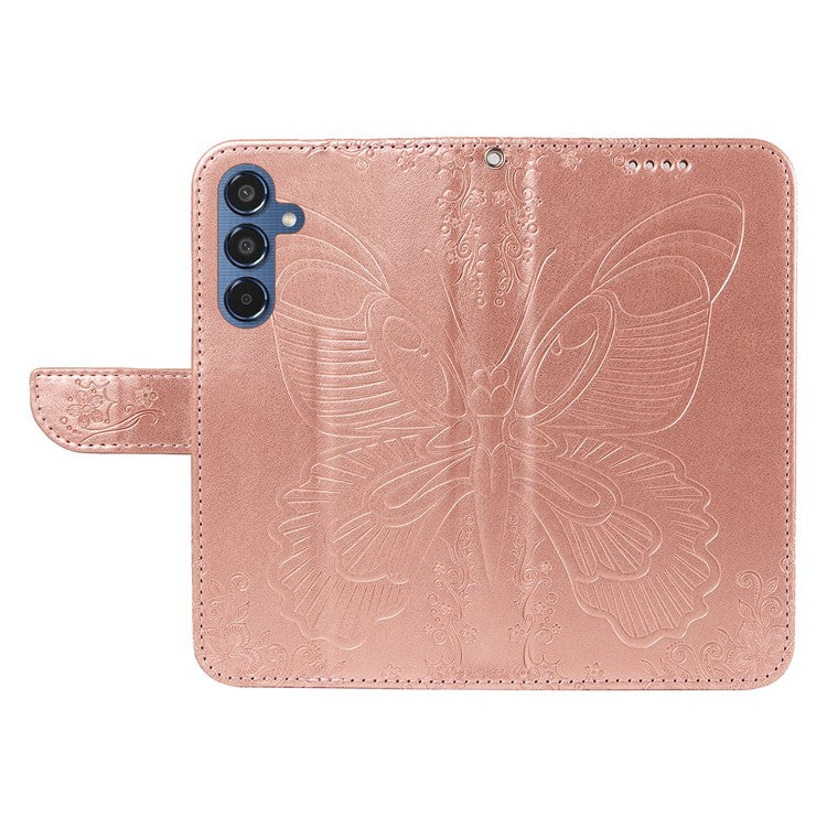 For Samsung Galaxy M35 5G Case Butterfly Design Flip Leather Phone Cover - Rose Gold