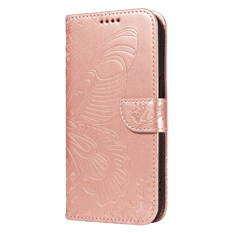 For Samsung Galaxy M35 5G Case Butterfly Design Flip Leather Phone Cover - Rose Gold