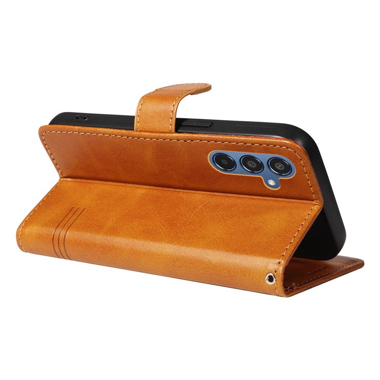 For Samsung Galaxy M35 5G Case Wallet Card Slots Protective Leather Phone Cover T-Shape Lines - Yellow