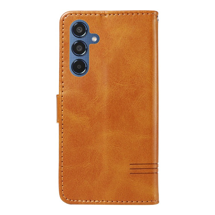 For Samsung Galaxy M35 5G Case Wallet Card Slots Protective Leather Phone Cover T-Shape Lines - Yellow