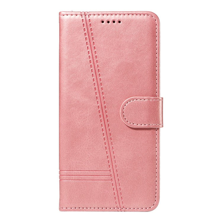 For Samsung Galaxy M35 5G Case Wallet Card Slots Protective Leather Phone Cover T-Shape Lines - Rose Gold