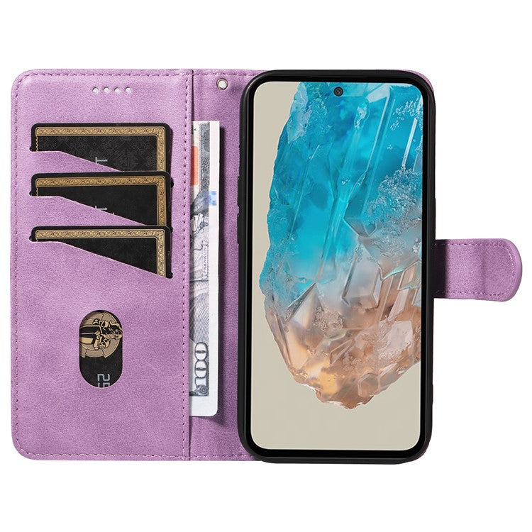 For Samsung Galaxy M35 5G Case Wallet Card Slots Protective Leather Phone Cover T-Shape Lines - Light Purple