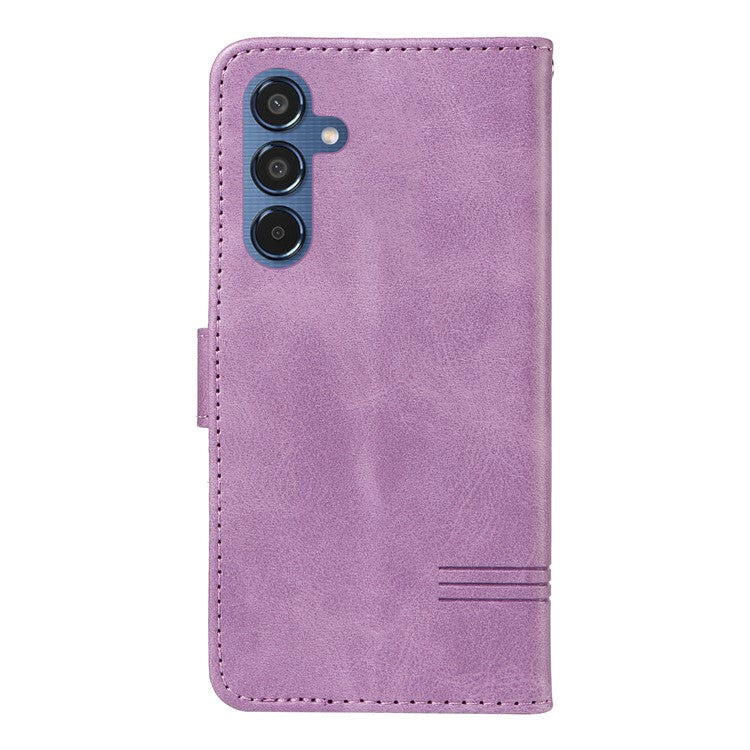 For Samsung Galaxy M35 5G Case Wallet Card Slots Protective Leather Phone Cover T-Shape Lines - Light Purple