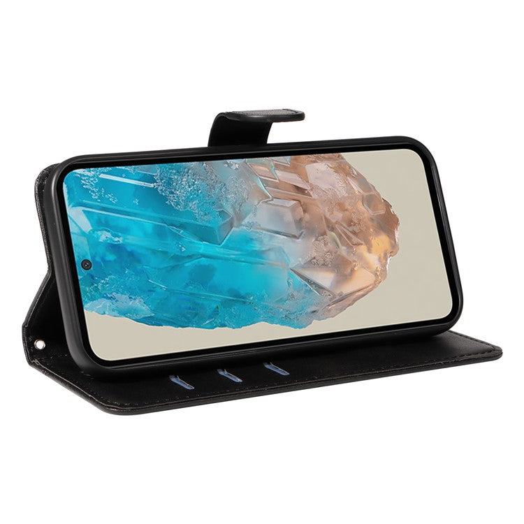 For Samsung Galaxy M35 5G Case Wallet Card Slots Protective Leather Phone Cover T-Shape Lines - Black