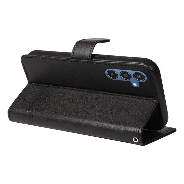For Samsung Galaxy M35 5G Case Wallet Card Slots Protective Leather Phone Cover T-Shape Lines - Black