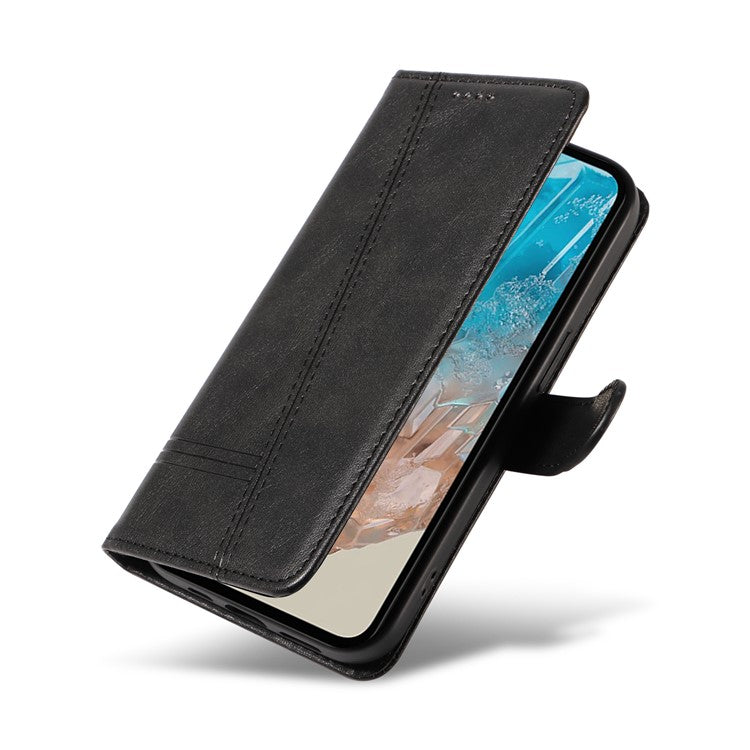 For Samsung Galaxy M35 5G Case Wallet Card Slots Protective Leather Phone Cover T-Shape Lines - Black