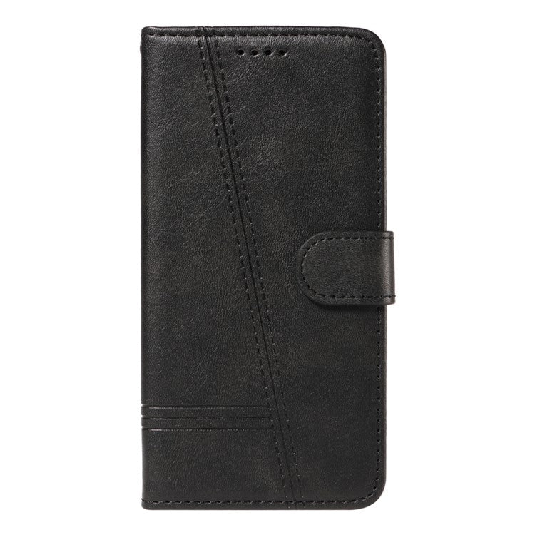 For Samsung Galaxy M35 5G Case Wallet Card Slots Protective Leather Phone Cover T-Shape Lines - Black