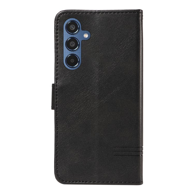 For Samsung Galaxy M35 5G Case Wallet Card Slots Protective Leather Phone Cover T-Shape Lines - Black