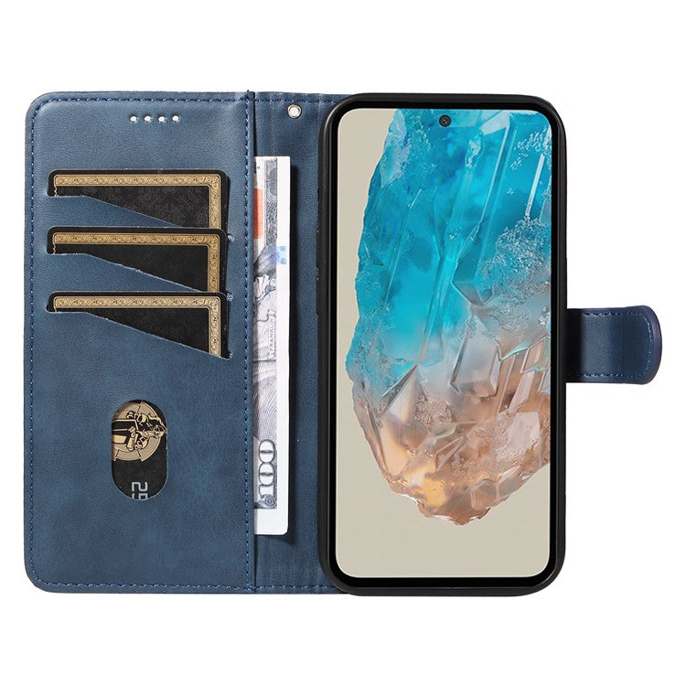 For Samsung Galaxy M35 5G Case Wallet Card Slots Protective Leather Phone Cover T-Shape Lines - Blue