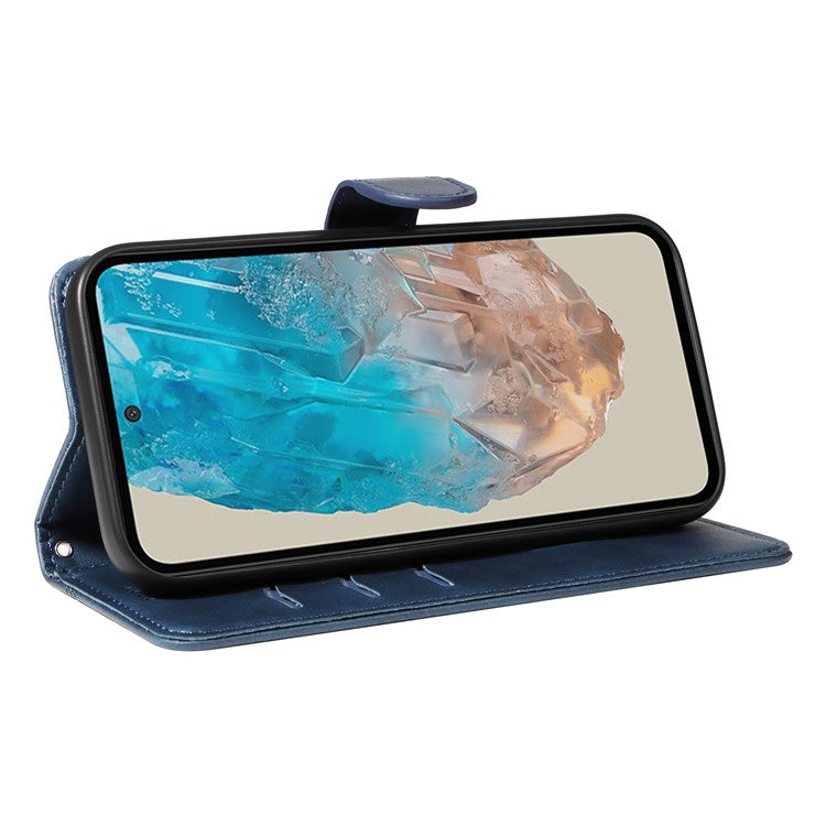 For Samsung Galaxy M35 5G Case Wallet Card Slots Protective Leather Phone Cover T-Shape Lines - Blue