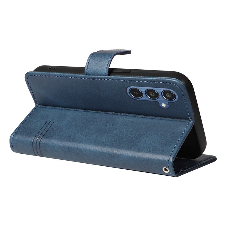 For Samsung Galaxy M35 5G Case Wallet Card Slots Protective Leather Phone Cover T-Shape Lines - Blue