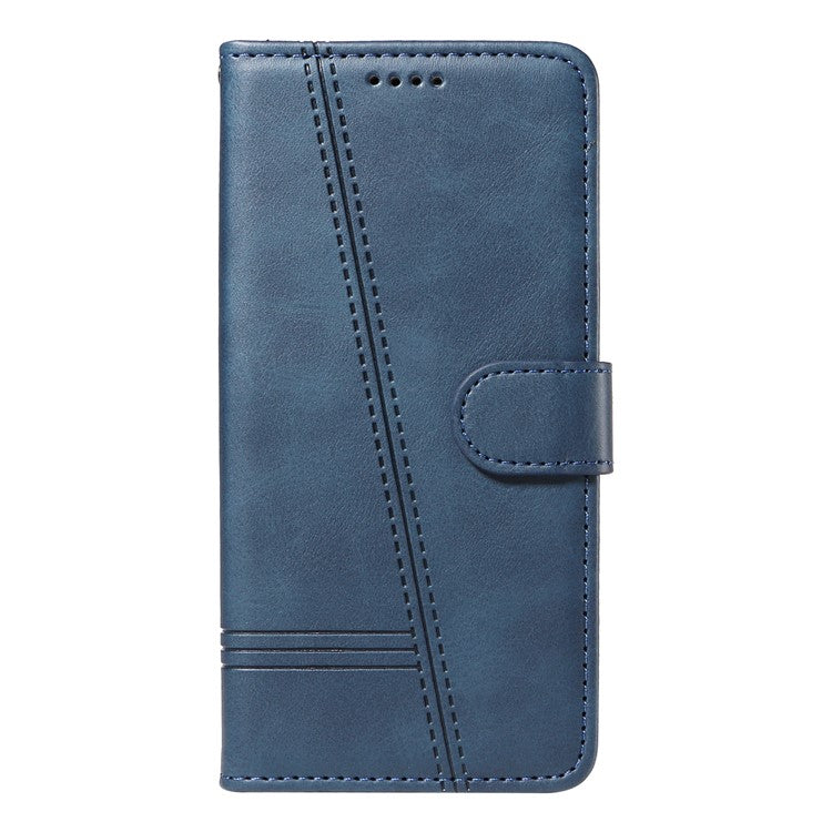 For Samsung Galaxy M35 5G Case Wallet Card Slots Protective Leather Phone Cover T-Shape Lines - Blue
