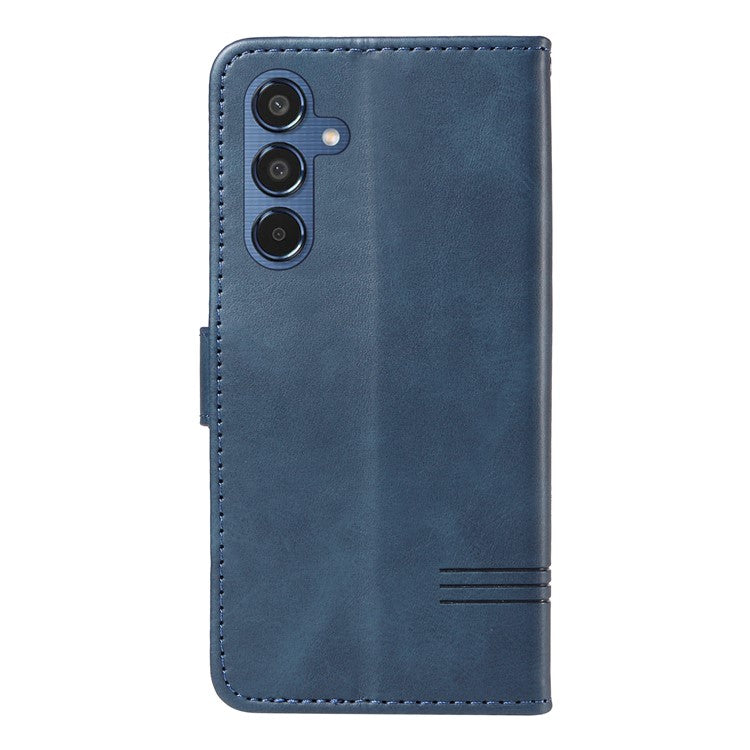 For Samsung Galaxy M35 5G Case Wallet Card Slots Protective Leather Phone Cover T-Shape Lines - Blue