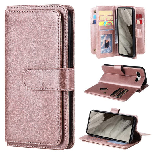 KT Multi-Functional Series-1 For Google Pixel 7a Case 10 Card Holder Leather Phone Cover Stand Function - Rose Gold