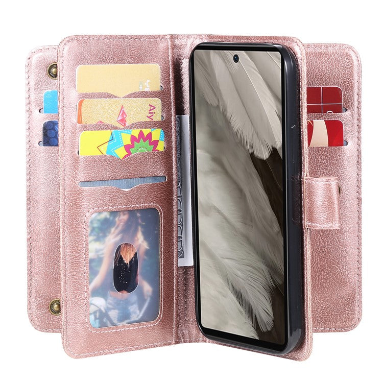 KT Multi-Functional Series-1 For Google Pixel 7a Case 10 Card Holder Leather Phone Cover Stand Function - Rose Gold