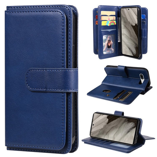 KT Multi-Functional Series-1 For Google Pixel 7a Case 10 Card Holder Leather Phone Cover Stand Function - Blue