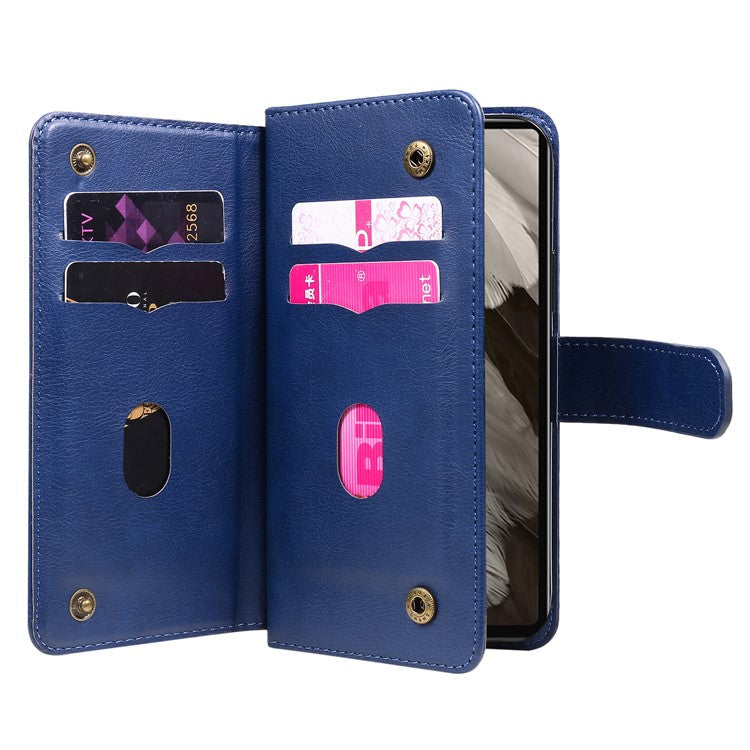 KT Multi-Functional Series-1 For Google Pixel 7a Case 10 Card Holder Leather Phone Cover Stand Function - Blue