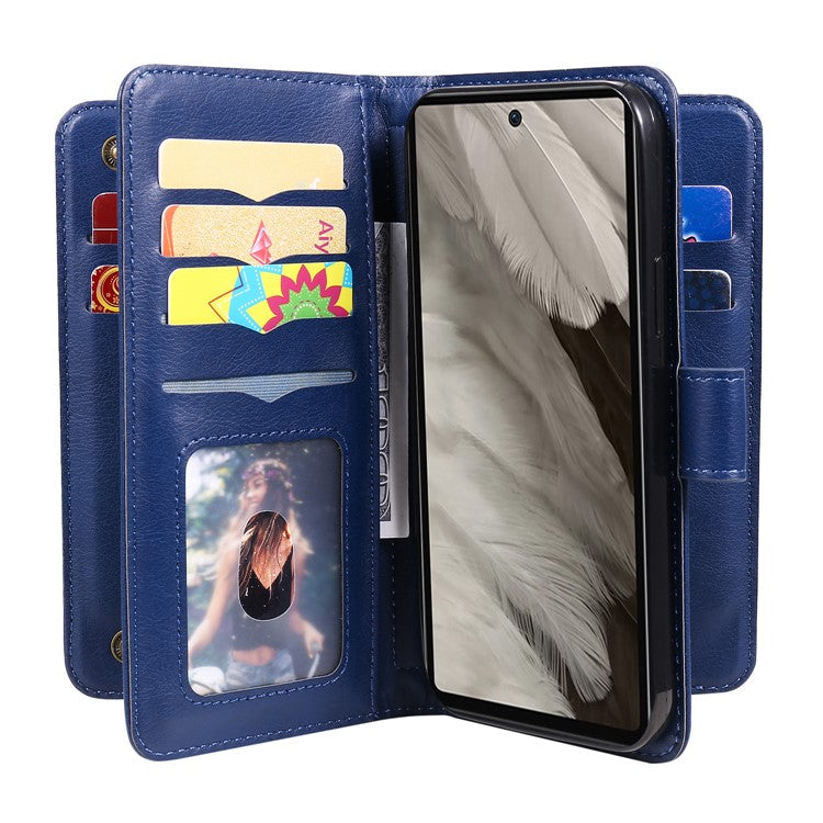 KT Multi-Functional Series-1 For Google Pixel 7a Case 10 Card Holder Leather Phone Cover Stand Function - Blue