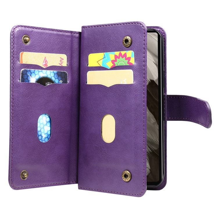 KT Multi-Functional Series-1 For Google Pixel 7a Case 10 Card Holder Leather Phone Cover Stand Function - Purple