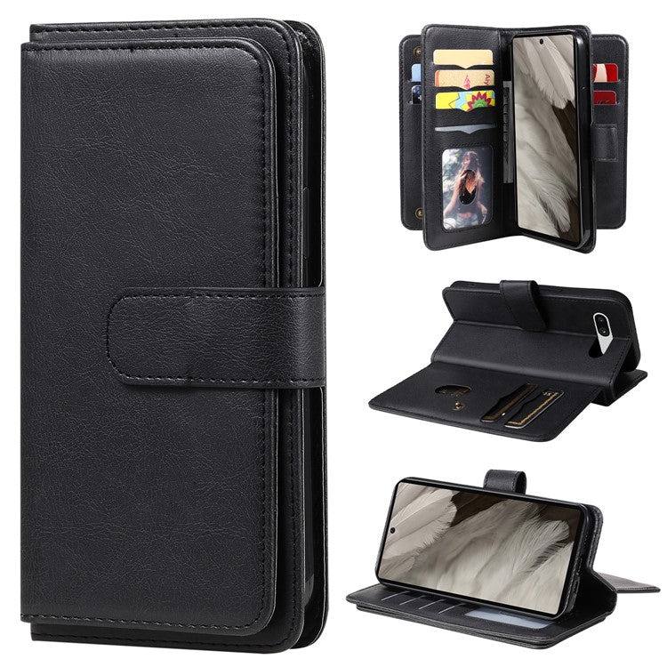 KT Multi-Functional Series-1 For Google Pixel 7a Case 10 Card Holder Leather Phone Cover Stand Function - Black