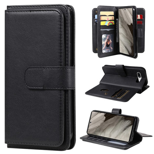 KT Multi-Functional Series-1 For Google Pixel 7a Case 10 Card Holder Leather Phone Cover Stand Function - Black