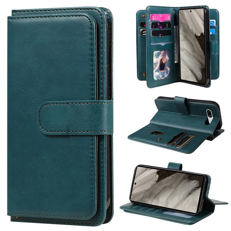 KT Multi-Functional Series-1 For Google Pixel 7a Case 10 Card Holder Leather Phone Cover Stand Function - Green