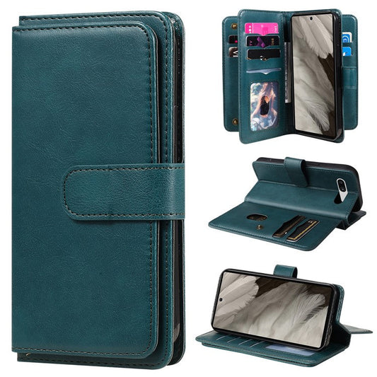 KT Multi-Functional Series-1 For Google Pixel 7a Case 10 Card Holder Leather Phone Cover Stand Function - Green