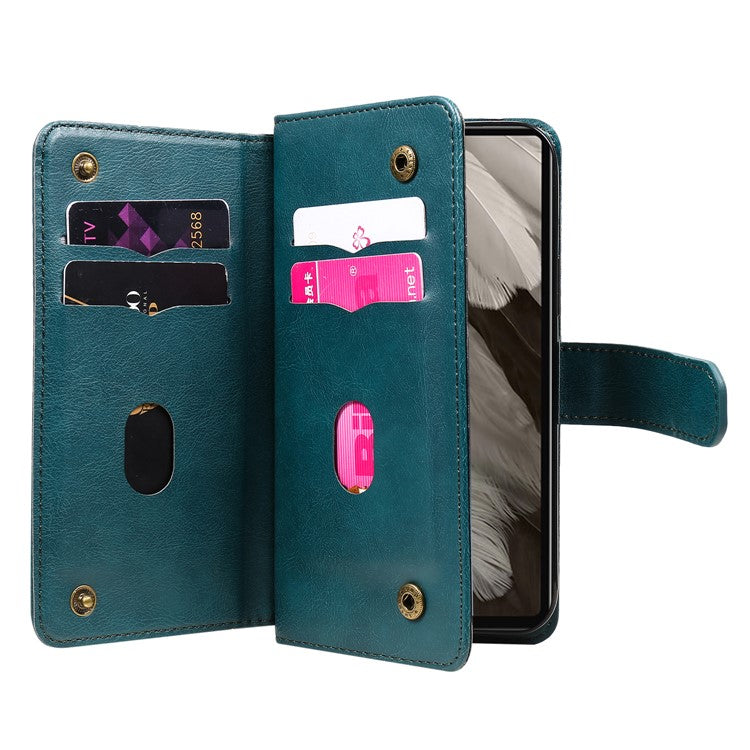 KT Multi-Functional Series-1 For Google Pixel 7a Case 10 Card Holder Leather Phone Cover Stand Function - Green