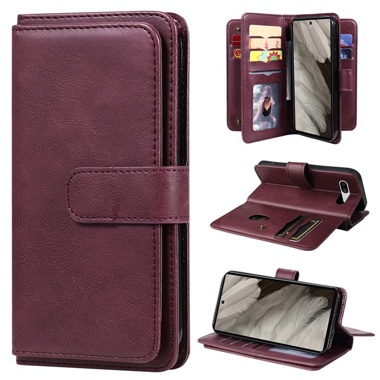KT Multi-Functional Series-1 For Google Pixel 7a Case 10 Card Holder Leather Phone Cover Stand Function - Wine Red