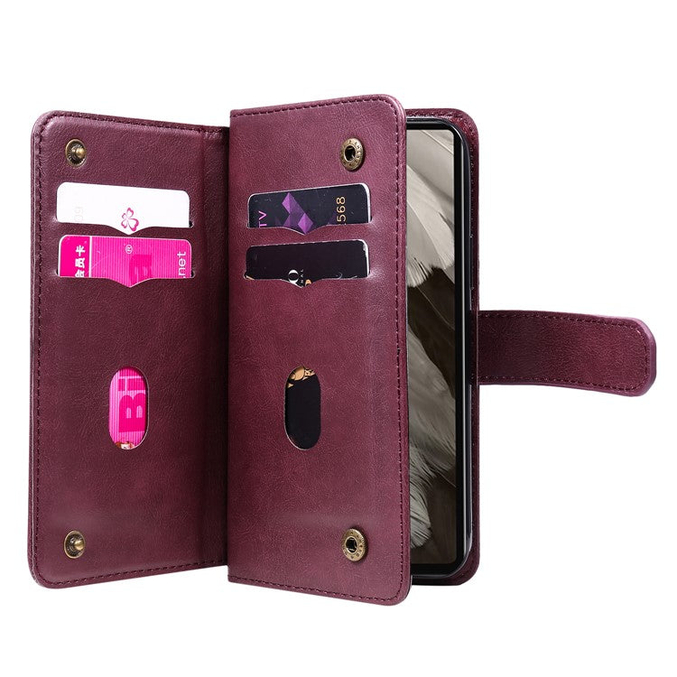 KT Multi-Functional Series-1 For Google Pixel 7a Case 10 Card Holder Leather Phone Cover Stand Function - Wine Red