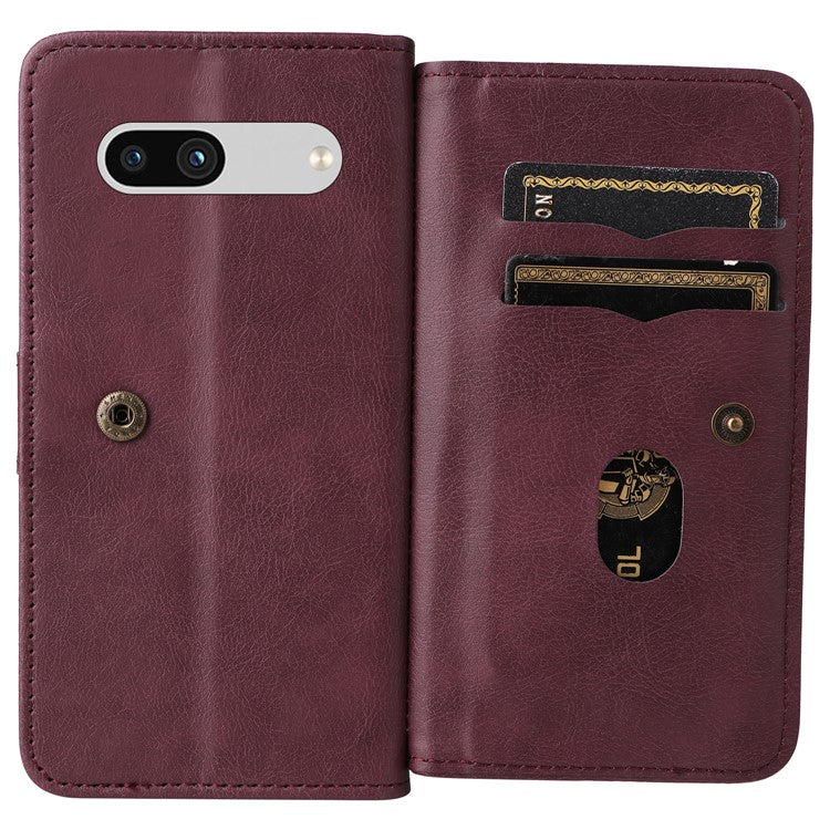 KT Multi-Functional Series-1 For Google Pixel 7a Case 10 Card Holder Leather Phone Cover Stand Function - Wine Red