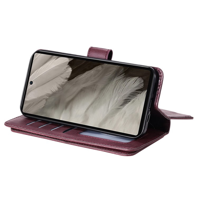 KT Multi-Functional Series-1 For Google Pixel 7a Case 10 Card Holder Leather Phone Cover Stand Function - Wine Red