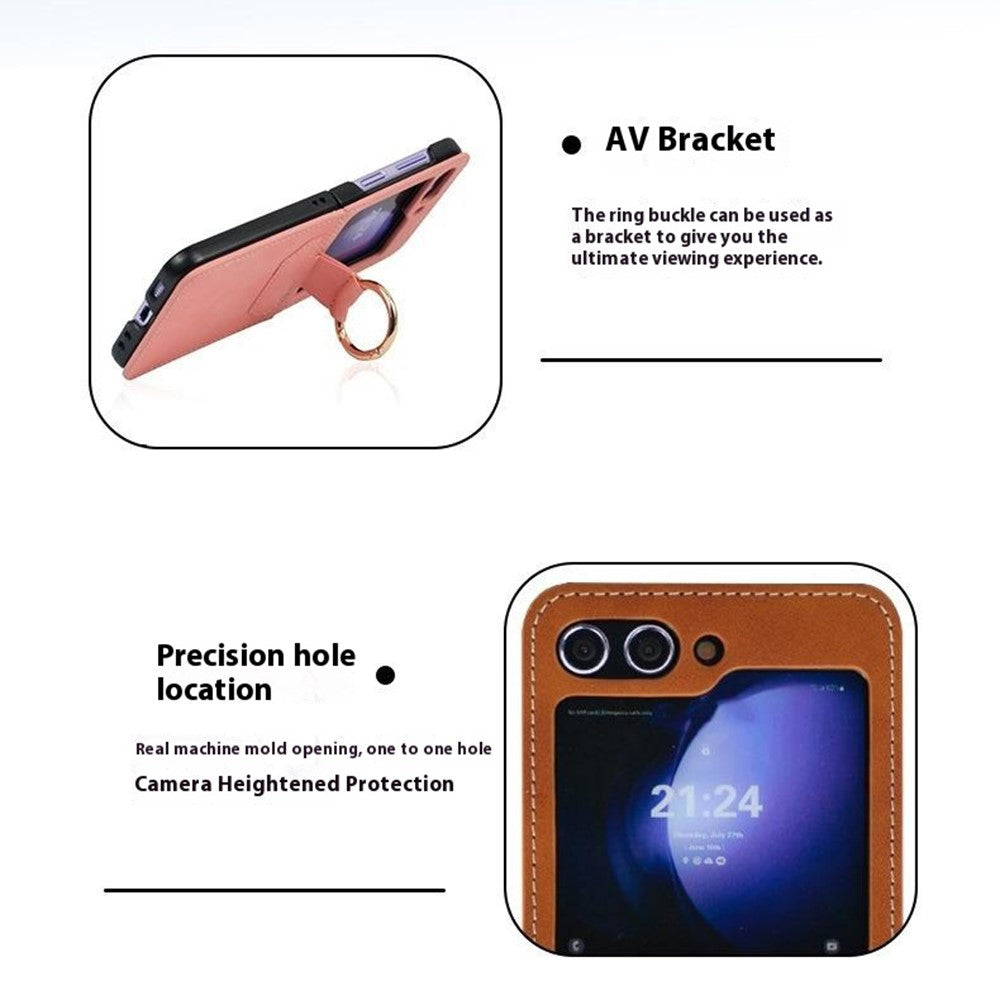 For Samsung Galaxy Z Flip7 FE 5G / Z Flip6 5G Case Ring Holder Kickstand Leather + PC Phone Cover - Purple