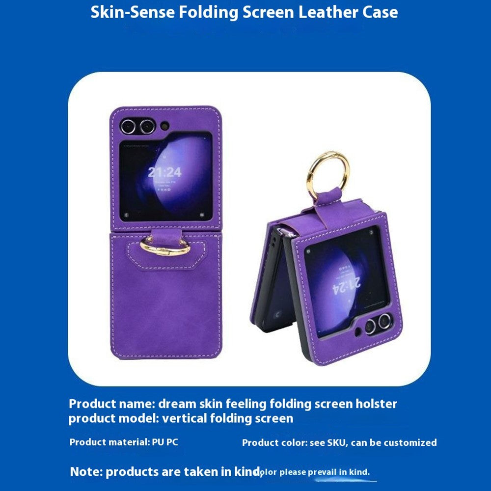 For Samsung Galaxy Z Flip7 FE 5G / Z Flip6 5G Case Ring Holder Kickstand Leather + PC Phone Cover - Blue