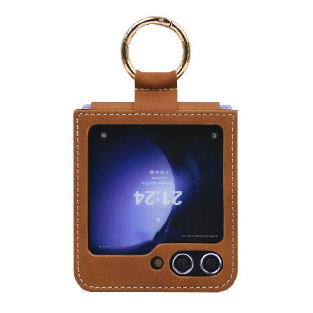 For Samsung Galaxy Z Flip7 FE 5G / Z Flip6 5G Case Ring Holder Kickstand Leather + PC Phone Cover - Brown